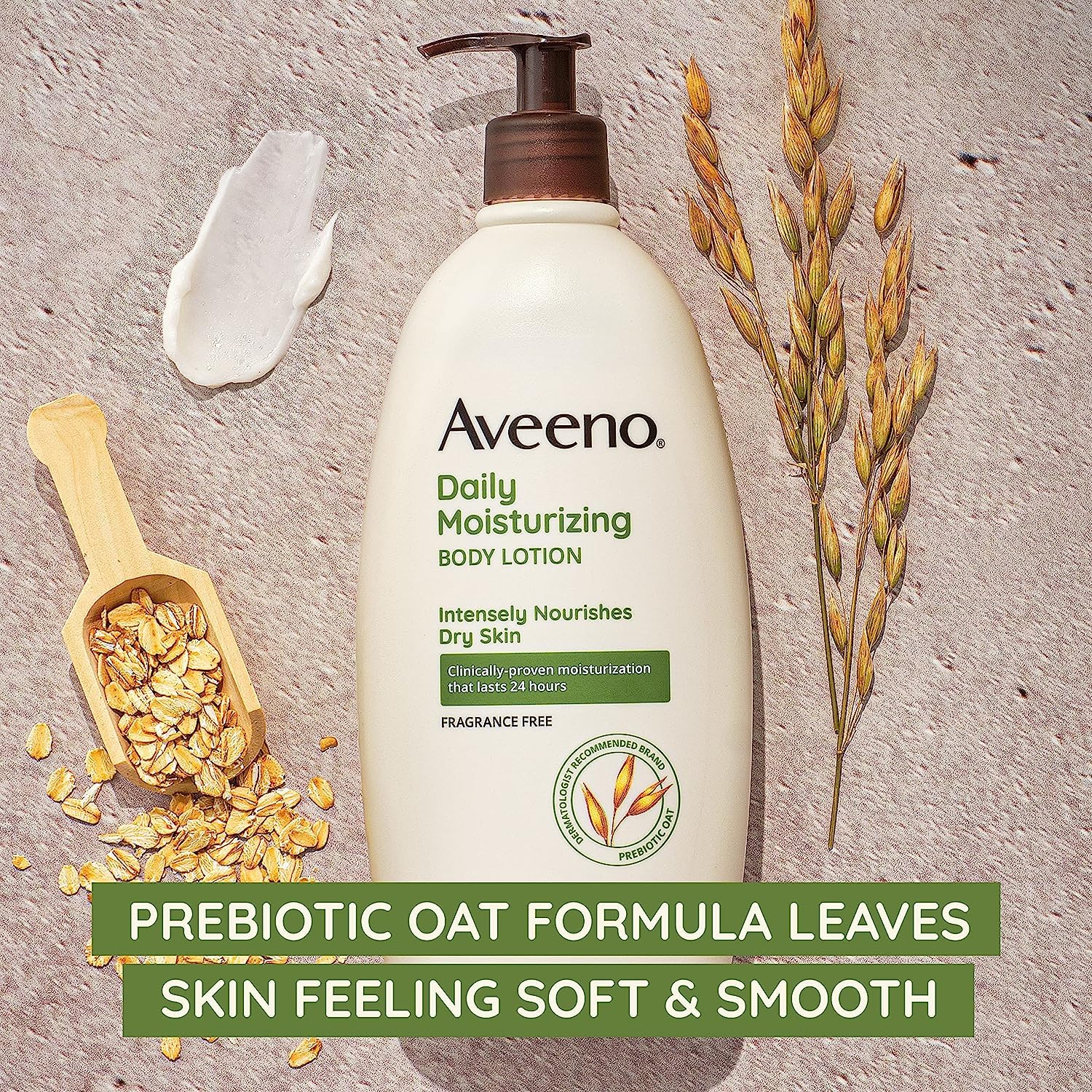 Aveeno Daily Moisturizing Body Lotion, Body Lotion for Dry Skin with Prebiotic Oat, Paraben Free, Fragrance Free, Non-Greasy, Non-Comedogenic Moisturizer, 18 FL OZ